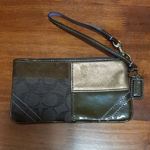 Suede,leather & patent leather wristlet